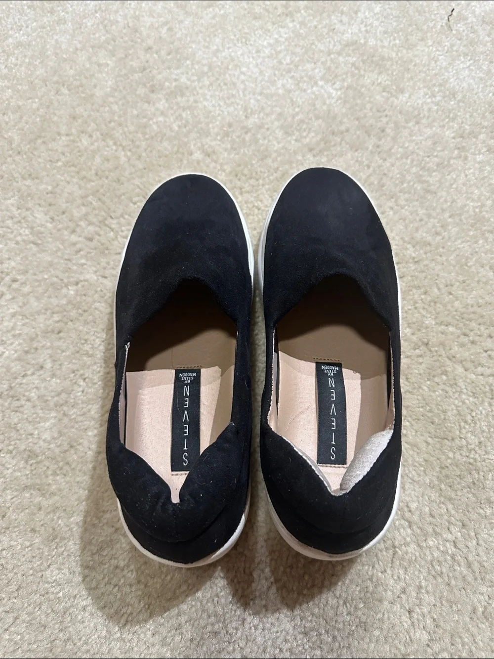 Steve Madden Black Suede Slip-On Sneakers with White Sole